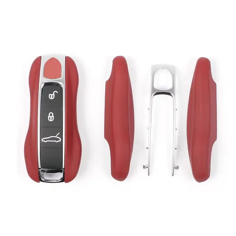 Car Smart Remote Cowhide Key Case Keychain Covers Holder Accessories For Porsche Panamera Cayenne Macan Boxster 911 Taycan 718