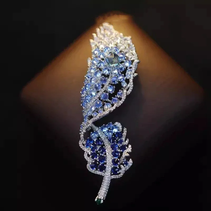 Rhinestone Feather Brooches for Women Unisex Creative Pins Event Party Backpack Decoration Clothes Accessories