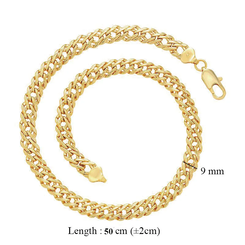 XP Jewelry --( 50 cm x  9 mm )  24 K Pure Gold Plated Weave Chain Necklaces For Men Women Fashion Jewelry