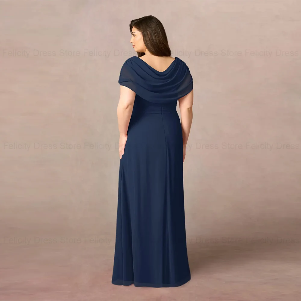 FELICITY Simple Plus Size Mother of the Bride Dresses 2024 A-Line O-neck Pleated Formal Wedding Guest Party Dresses Side Slit