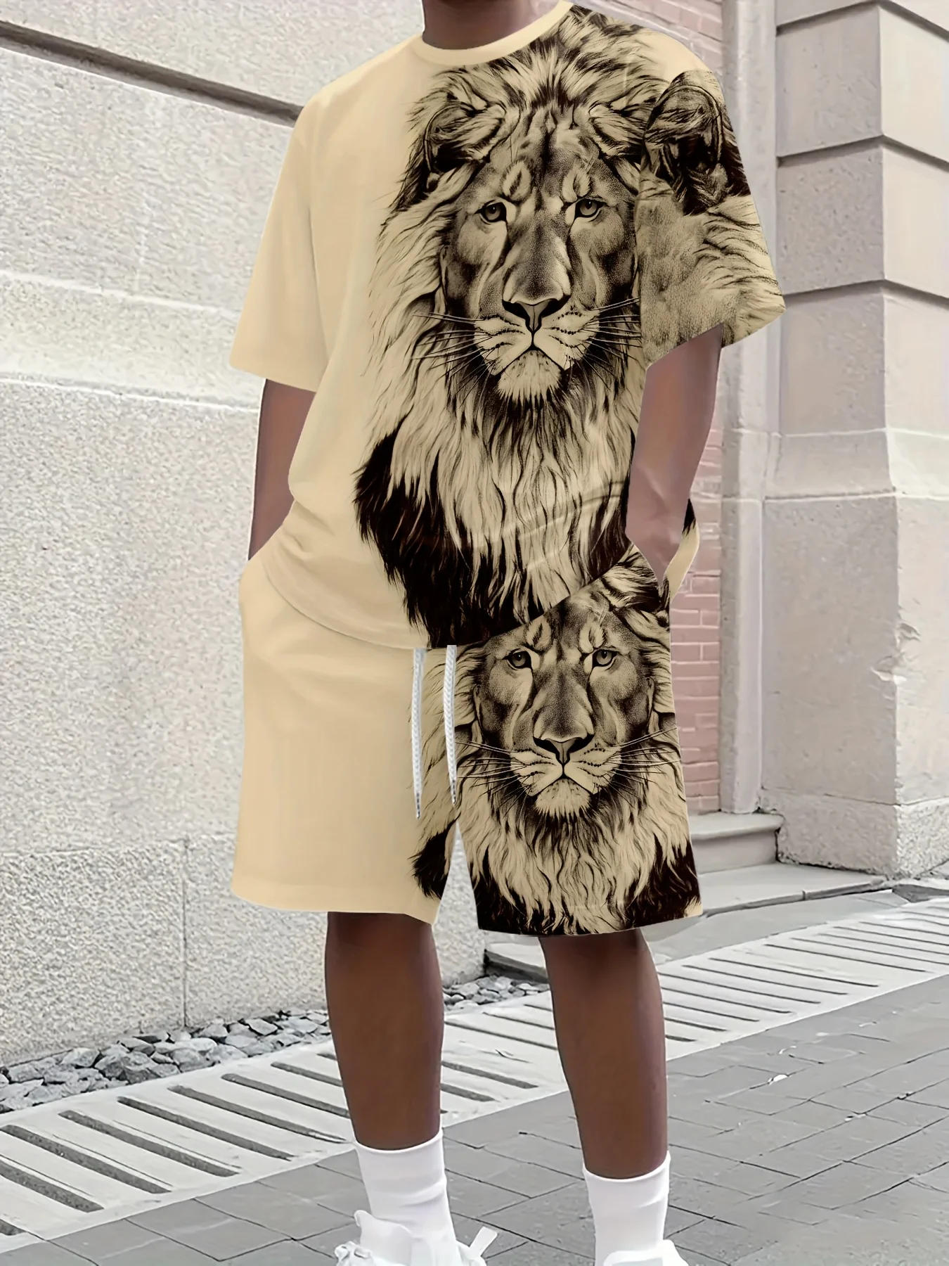 Men's Fashionable Casual Short Sleeved Shorts 3D Set Men's Summer Short Sleeved Round Neck T-shirt Set