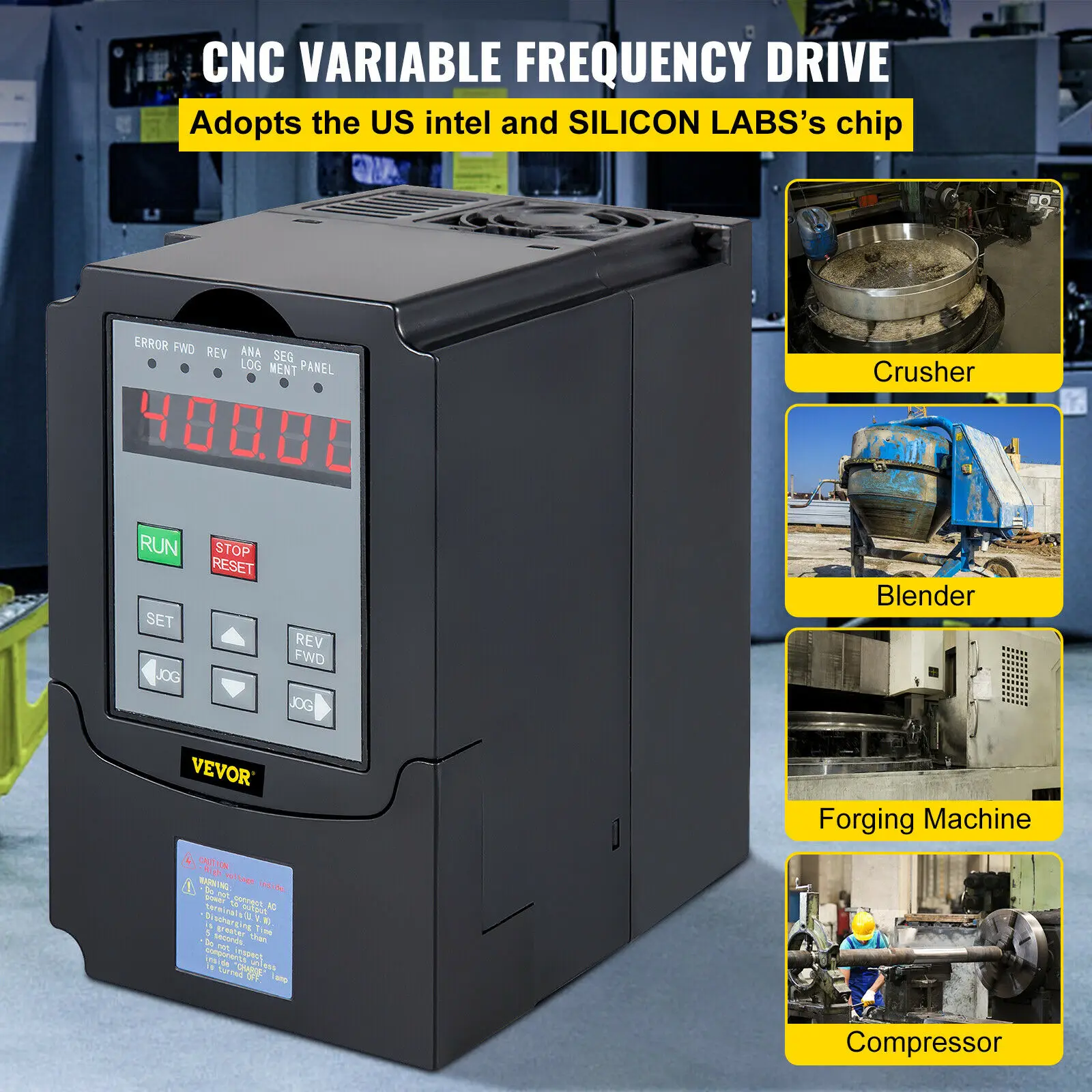 VEVOR Convertisseur d\'entraînement à fréquence Variable VFD 1.5/2.2/3.0/4.0/5.5/7.5KW AC 220V 3P contrôleur de vitesse de sortie pour moteur CNC