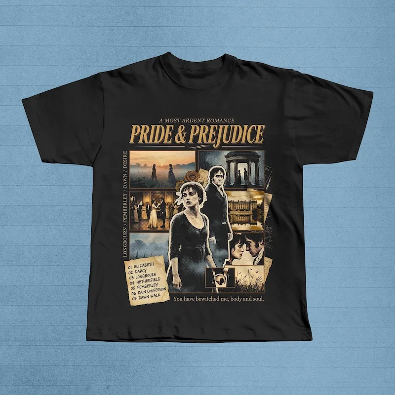 Pride and Prejudice 2005 Film T-Shirt, Elizabeth Darcy Romance Movie Graphic Tee