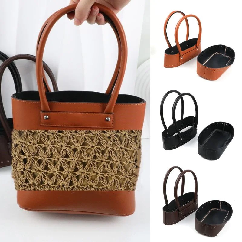 

1Set DIY Knitting Crochet Handbag Tote Shoulder Bag Sewing Material PU Leather Handbag Bottoms Handles Bag Part Accessories 