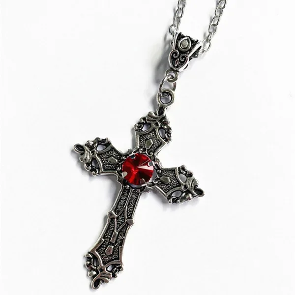 Cross pendant necklace Gothic style zircon inlaid 