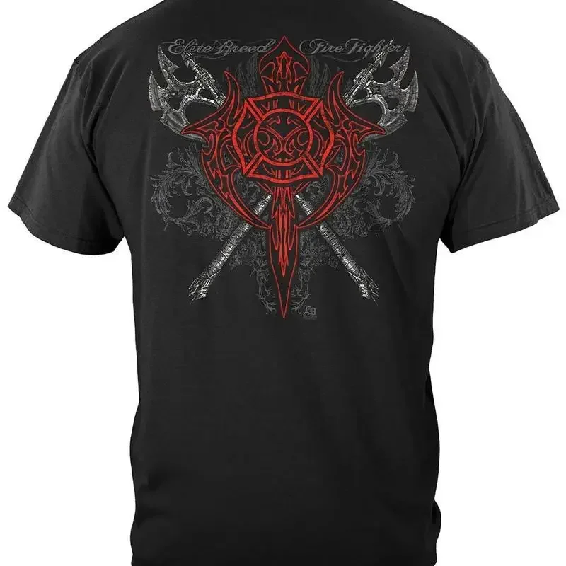 Elite Breed Red Maltese Firefighter 100% Cotton Black T-Shirt