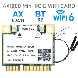MPE-AX1800H WiFi6 MT7921 çip MINI PCI-E 2.4G/5G 1200Mbps Gigabit Dual Band modülü kablosuz ağ kartı BT5.2 dizüstü PC için