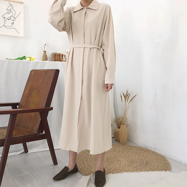 Long Sleeve Button Up Midi-Long Blouse with Wrap Tie Belt Women Ladies Top Shirt Blusas fall autumn spring blusa korean Vestidos