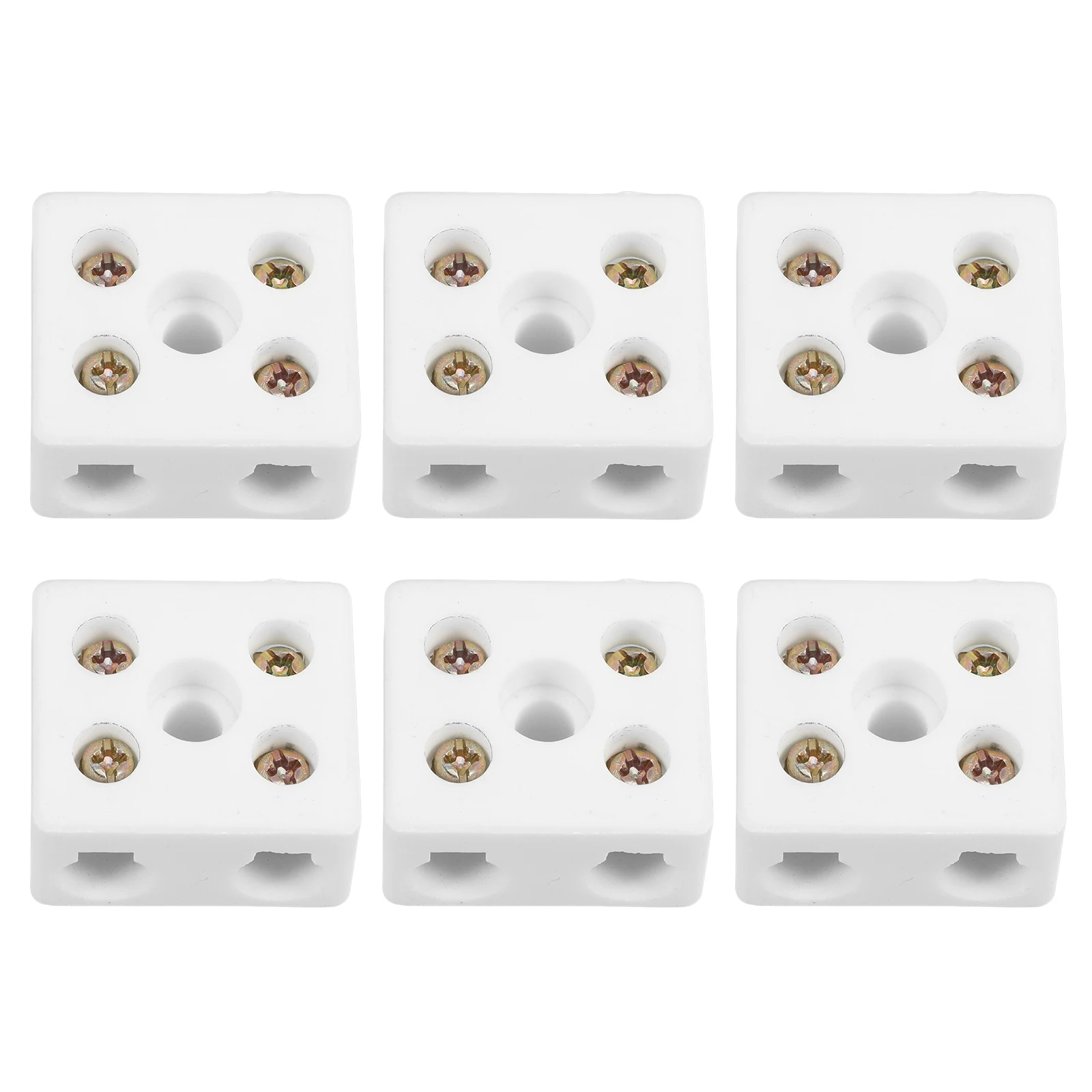 

6Pcs Ceramic Terminal Blocks 2 Position Dual Row Porcelain High Temperature Wire Connectors 5 Hole Electrical Equipment