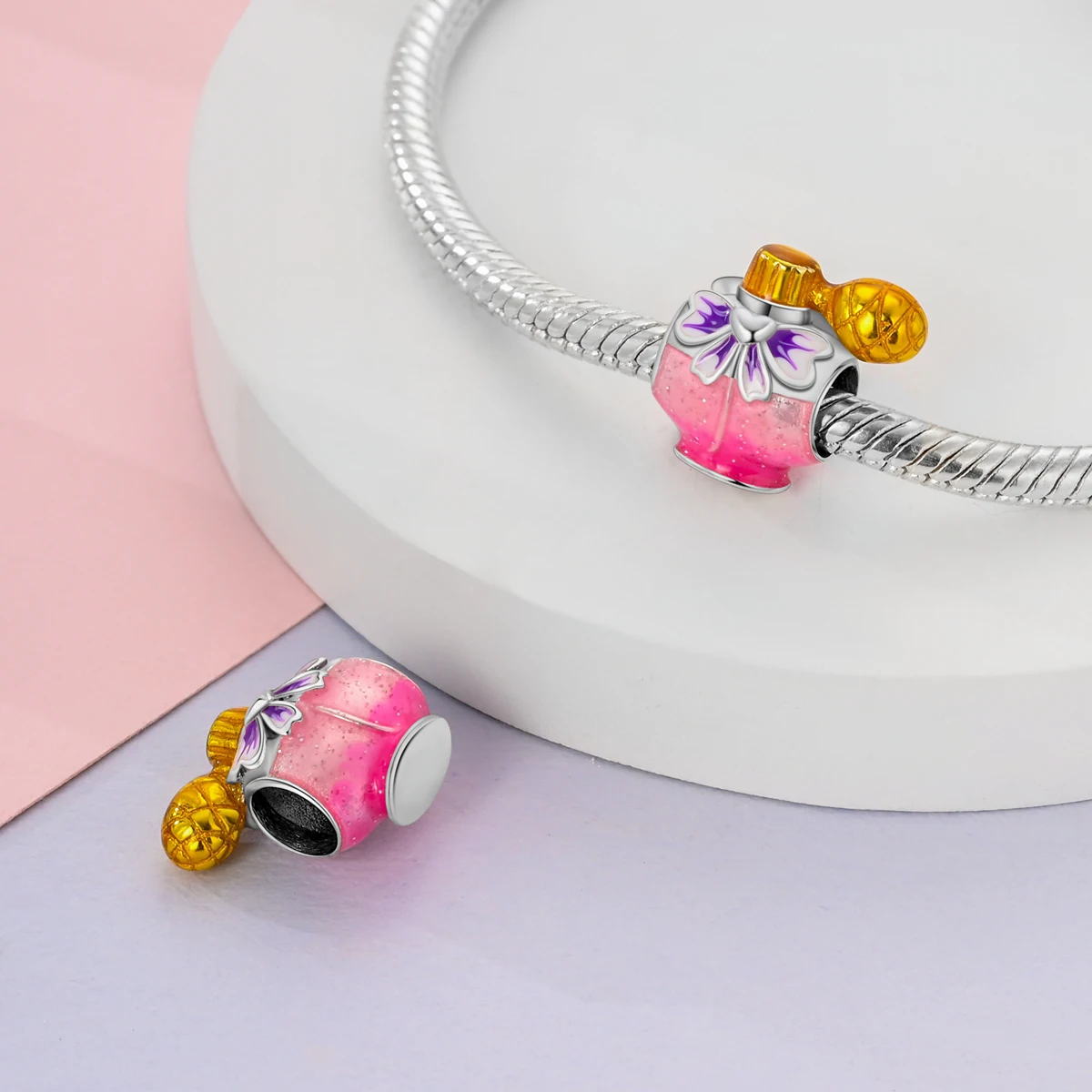 Pink Series Silver Plated Beads Heart Cat Bear Perfume Charms Fit Original Bangle Bracelet Pendants Fine Jewelry Gift