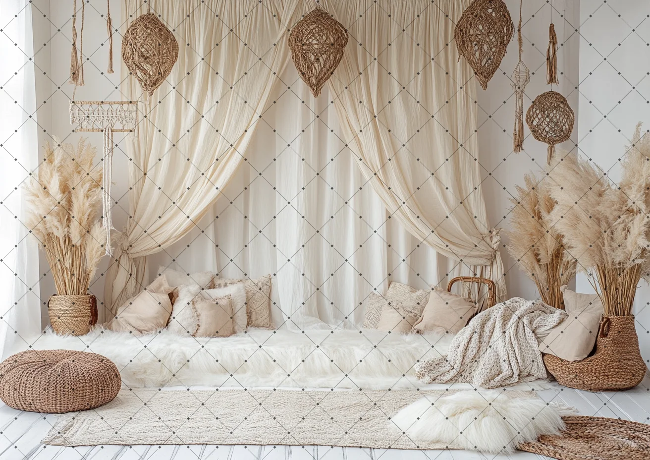 Boho Style Arch Photo Zone Frame Backdrop Bohemian Drapes Curtains Living Room Background Children Photography Wallpaper