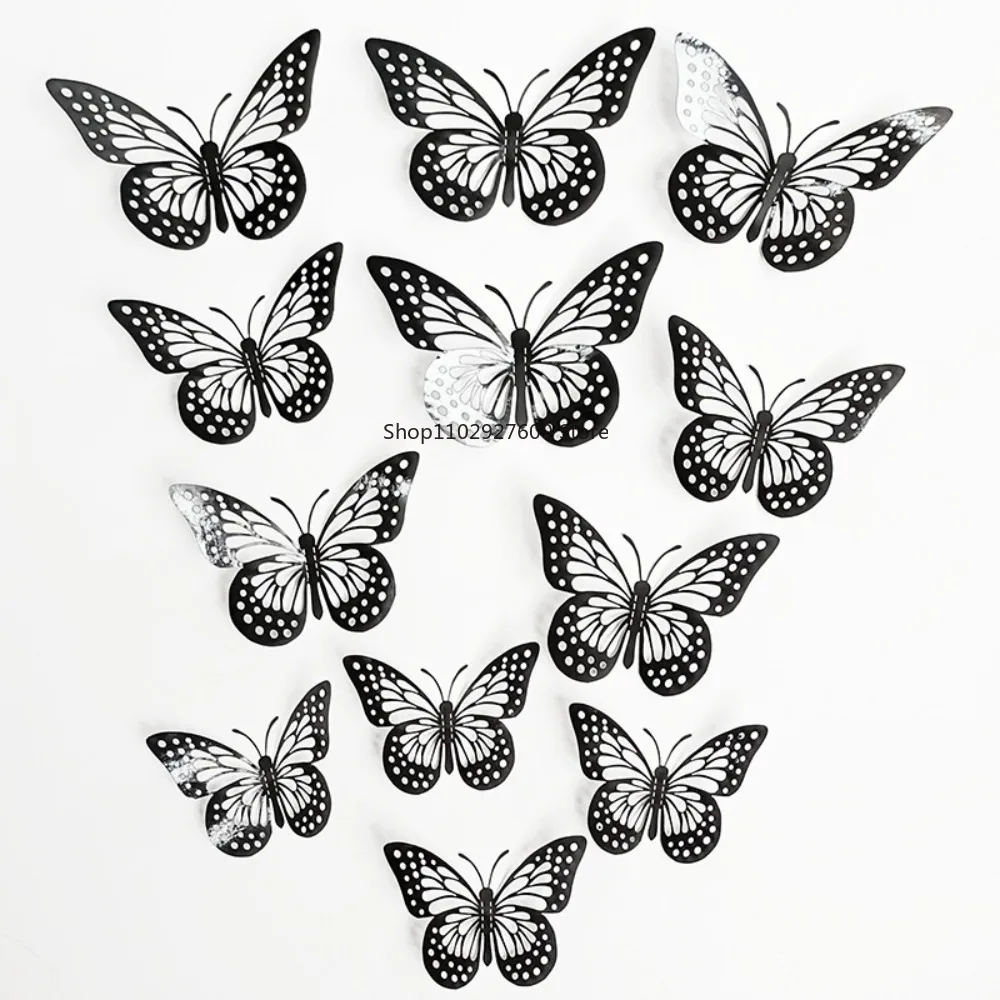 12Pcs 3D Hollow Butterfly Sticker DIY Blue Black Wall Sticker Bedroom LivingRoom Wall Art Decor Home Decoration Wedding Ornament