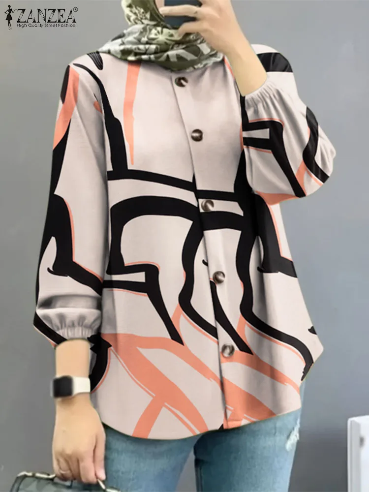 Fashion Long Sleeve Printed Blouse ZANZEA Women Muslim Tops Vintage Floral Shirt Casual Buttons Down Blusas Mujer Ramadan Abaya