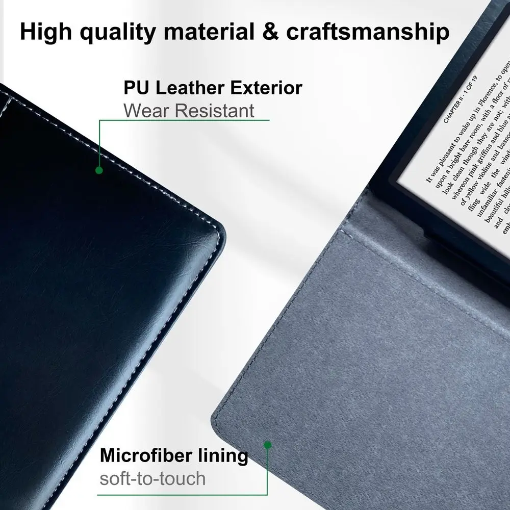 غطاء قارئ إلكتروني من جلد البولي يوريثان مقاس 6.8 بوصة مقاوم للصدمات وغطاء حماية كامل مضاد للخدش للنوم/الاستيقاظ التلقائي لـ Kobo Aura H2O HD