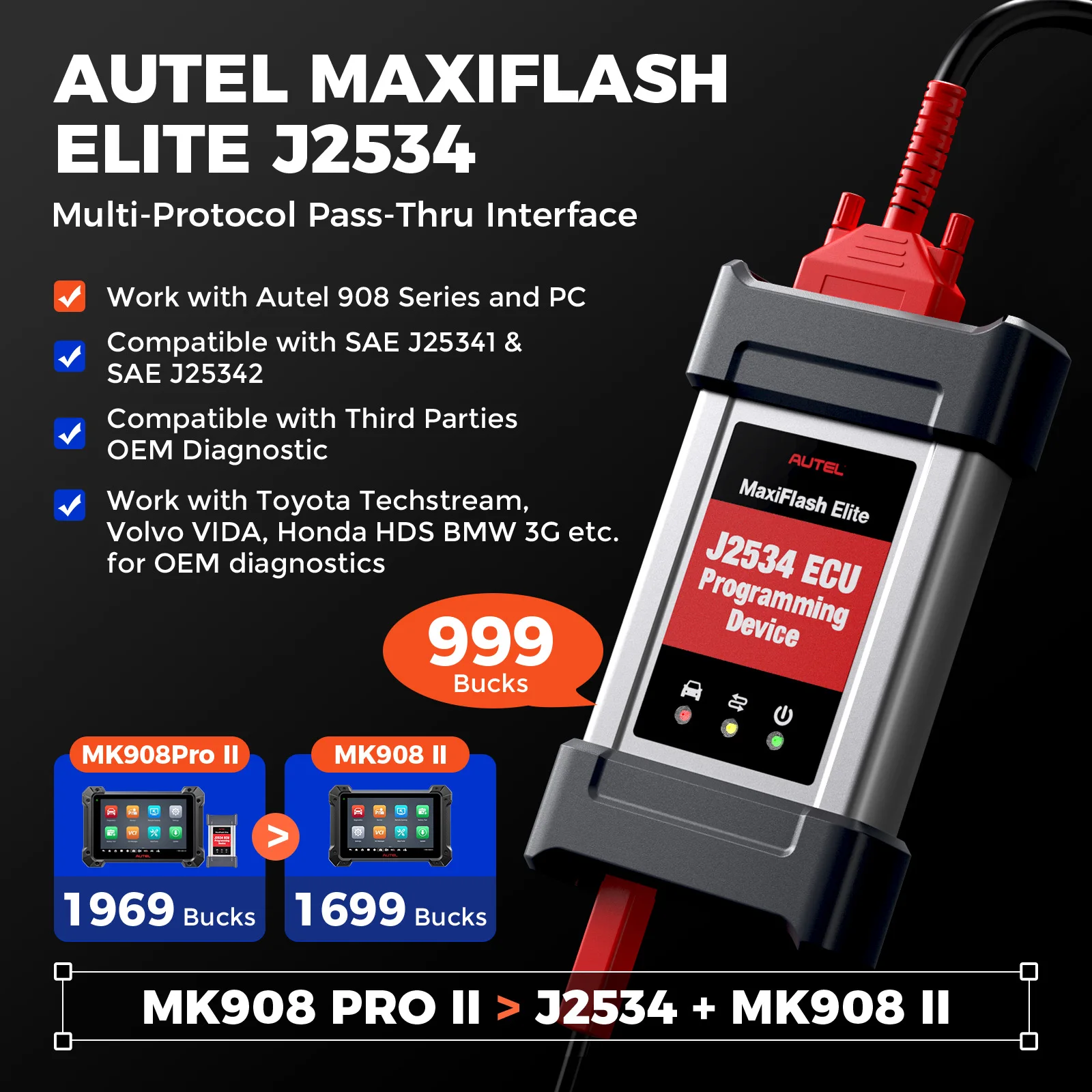 Autel MaxiCOM MK908 PRO II Automotive Diagnostic Tools J2534 ECU Programming Coding Upgraded Version of Autel MK908PRO
