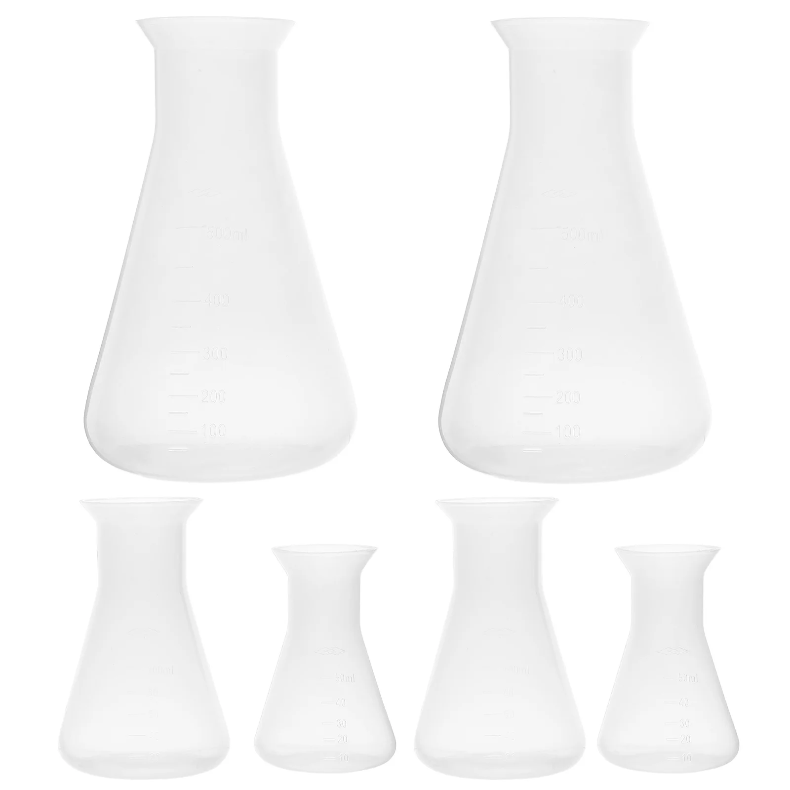 

6pcs Plastic Graduated Flask 50/100/500Ml Transparent Conical Reagent Bottle For Lab Chemistry Experiments Laboratory Supplies
