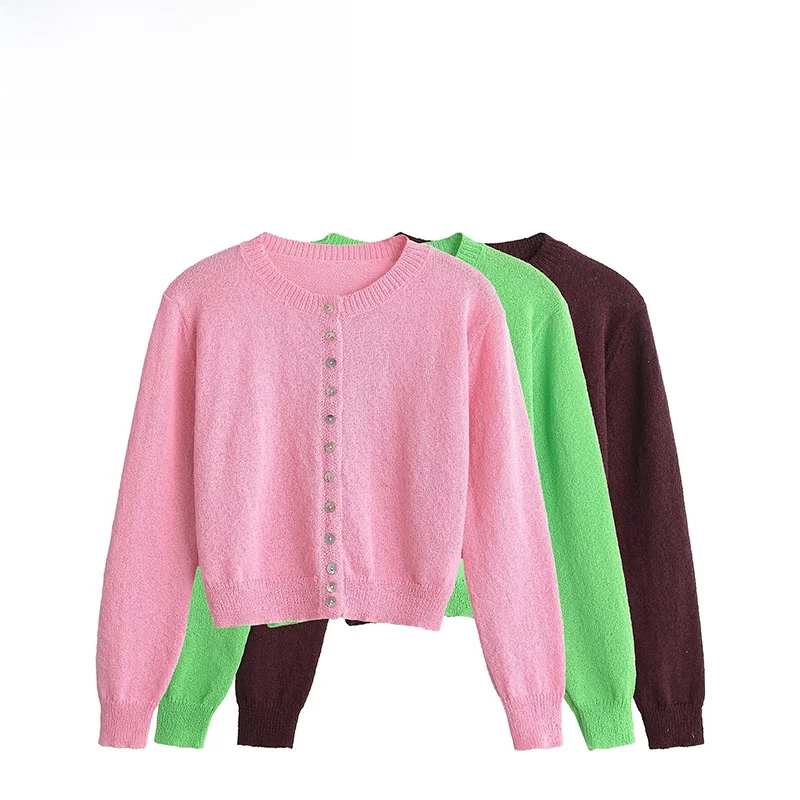 

ZBZA осенний новый женский модный дизайн вязаный тюнер простой повседневный длинный све круглый цвет из полиэфирного волокна