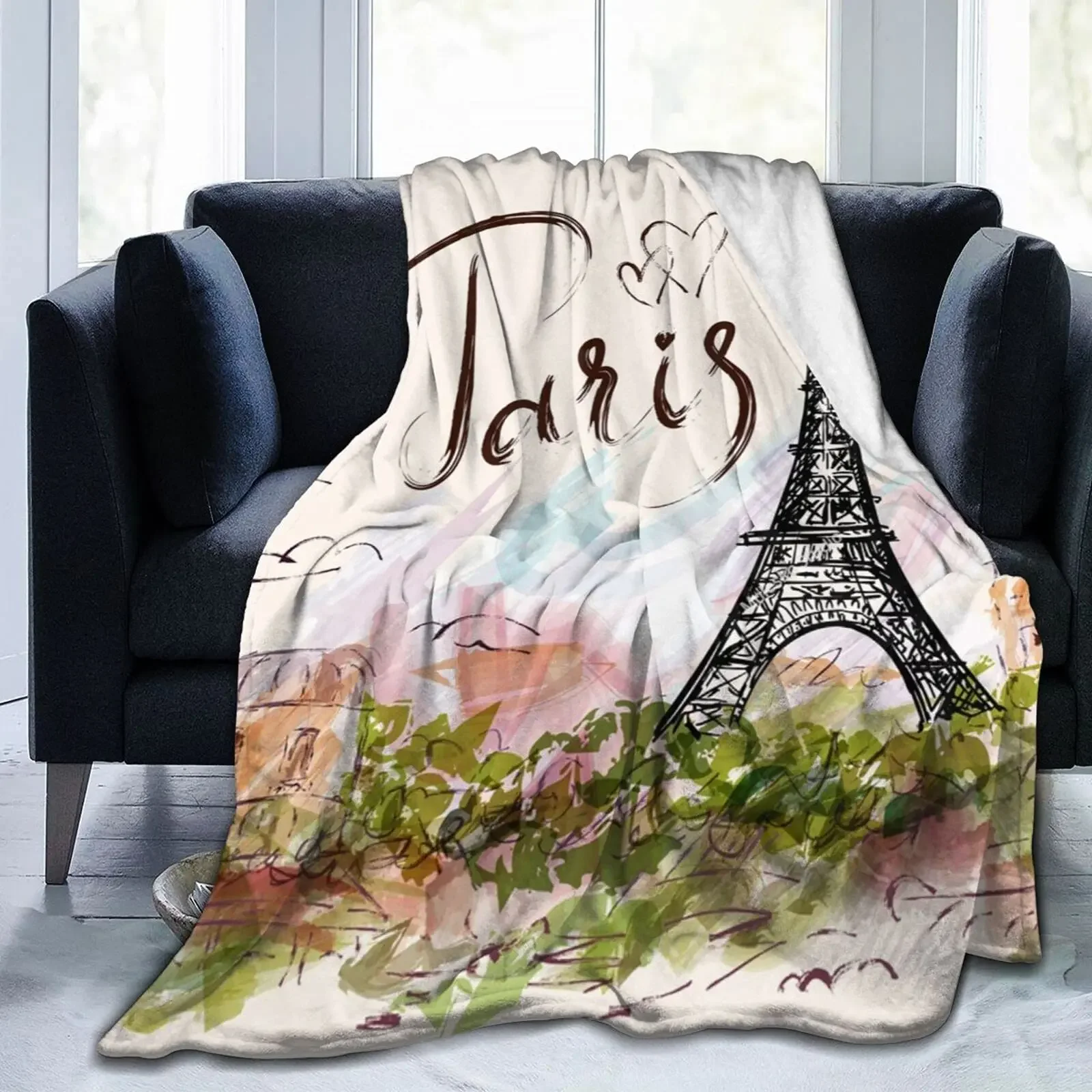 

Paris Eiffel Tower Throw Blanket Soft Warm All Season Decorative Fleece Blankets for Bed Chair Car Sofa Couch Bedroom King size