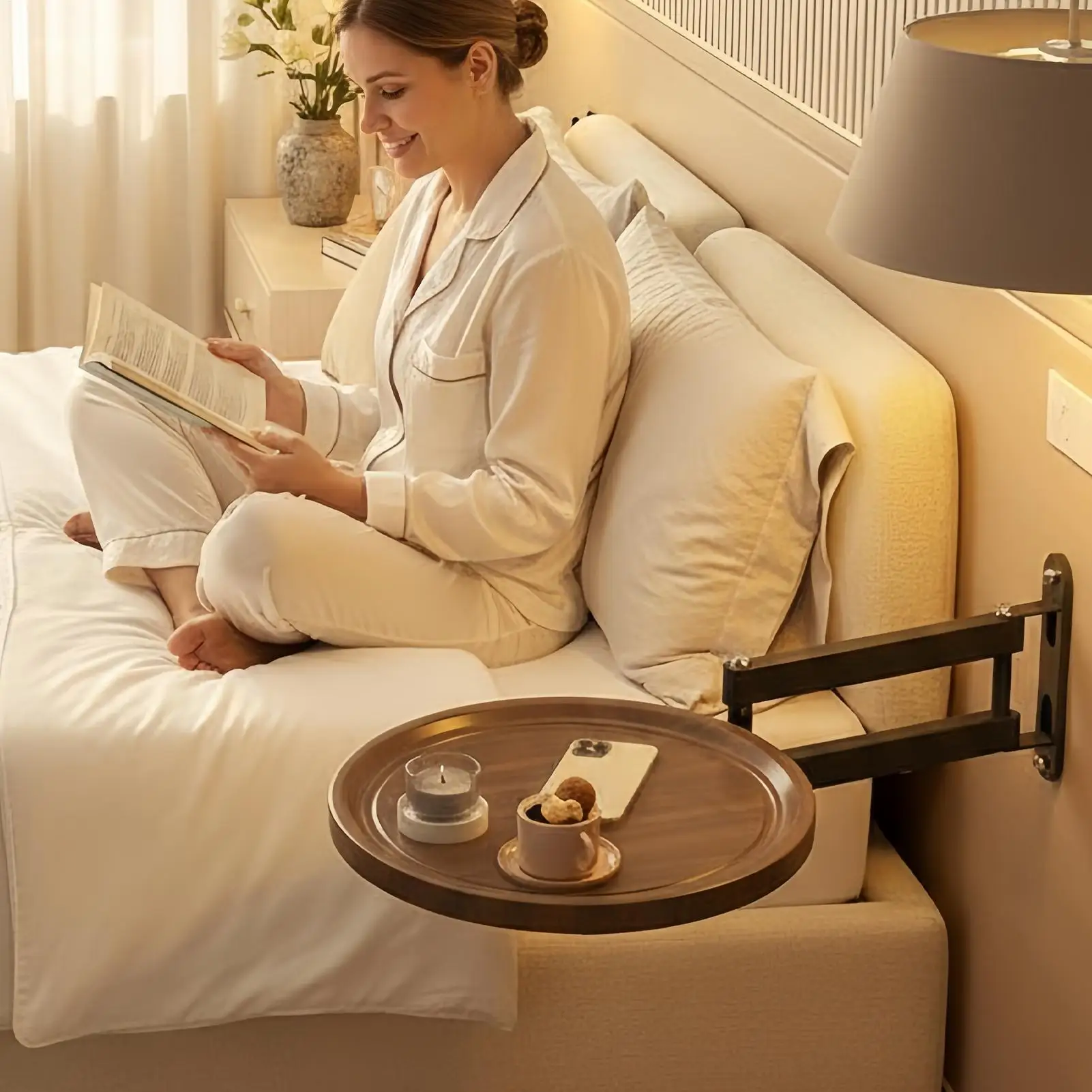 صينية حائط قابلة للطي مثبتة على الحائط قابلة للسحب طاولة مستديرة قابلة للطي لغرفة نوم الشقة RV مالك المنازل والمستأجرين الحمام #2