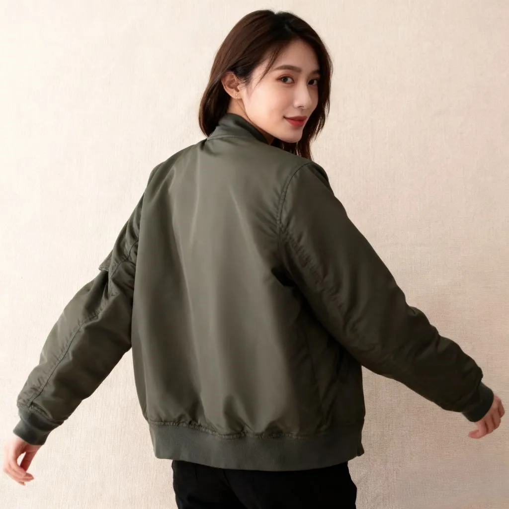 Bomber Jackets Girls Womens Autumn Multi-Functional Multi-Pockets Patches Spliced Split Slouchy Baggy Loose-Fitting Wide Commute - view 5