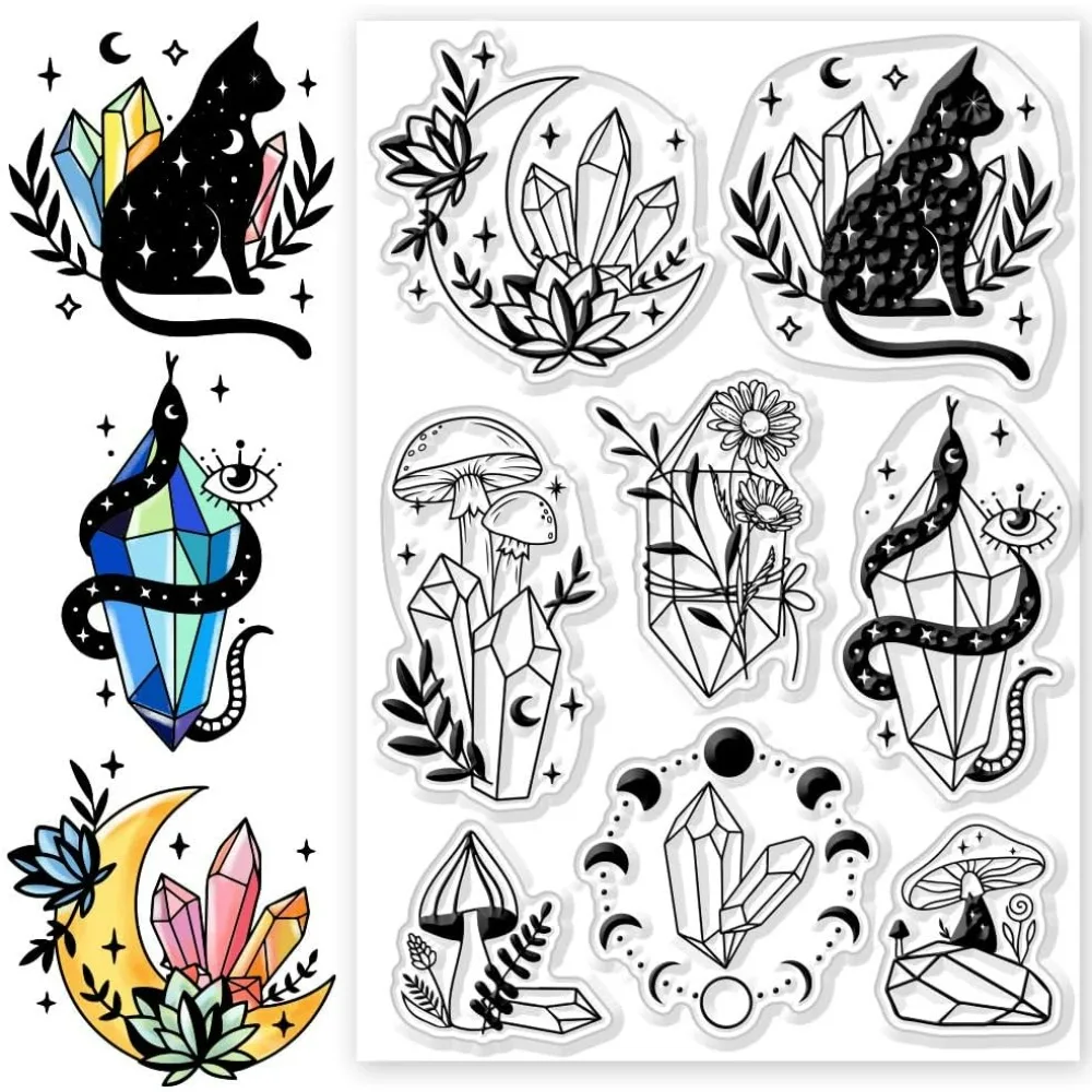 Mushrooms and Black Cat Clear Stamps Flower and Car Silicone Stamp Crystal Transparent Stamps for Card Making DIY Scrapbooking