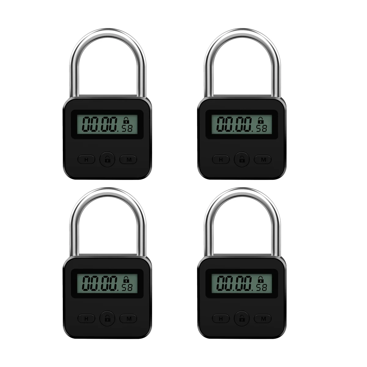 

4X Metal Timer Lock LCD Display Multi-Function Electronic Time 99 Hours Max Timing USB Rechargeable Timer Padlock,Black