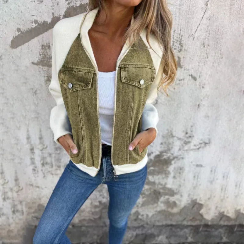 Damen jacke Herbst Winter Mode Spleiß Langarm Slim Fit Jeans jacke Streetwear Casual Lady Reiß verschluss Jeans Jacke Oberbekleidung