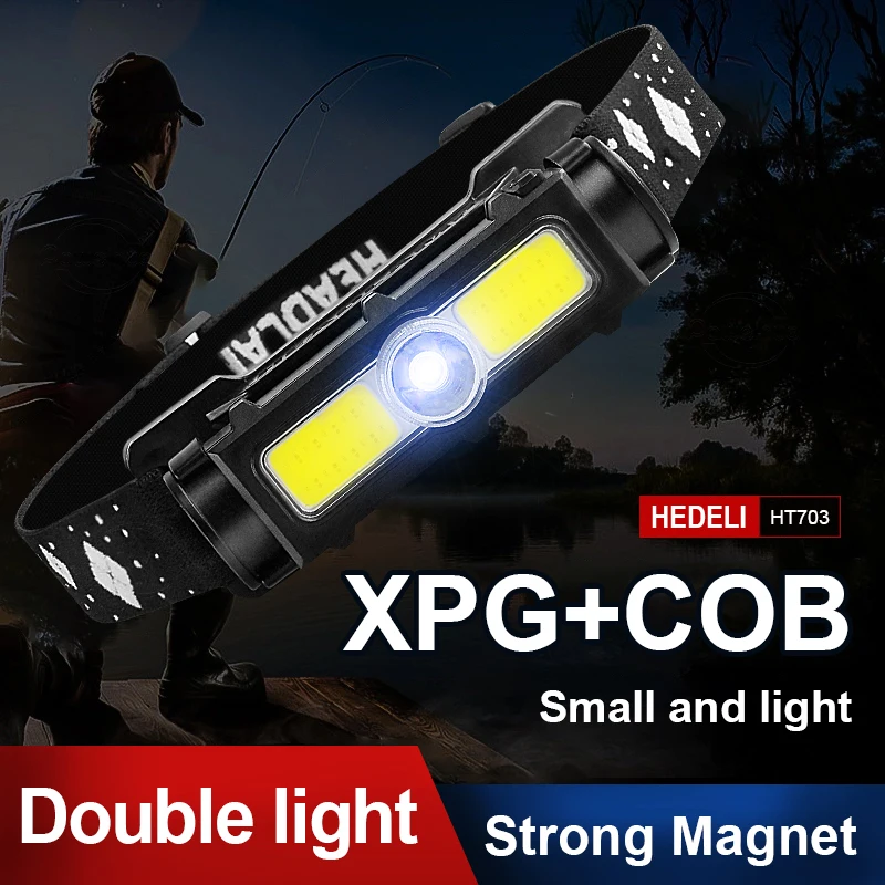 Powerful Head Flashlight High Power High Lumen XPG+COB Portable Mini Fishing Headlight Rechargeable Camping Fishing Searchlight