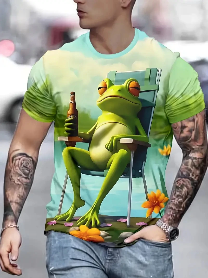 

Men's Plus Size 3D Frog Print Short Sleeved T-shirt,loose and Casual,soft,comfortable and Breathable,suitable for Outdoor Sports