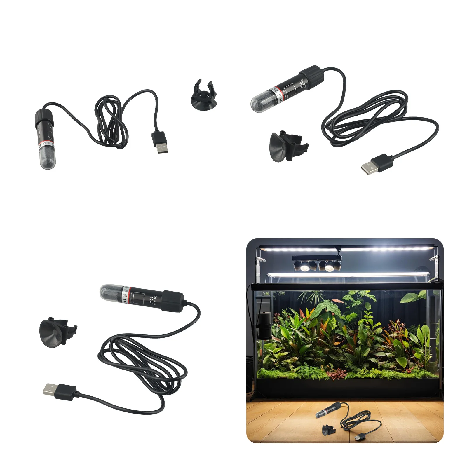 For Desktop Fish Tanks Small Aquarium Heater 10W Power Black Gold Sand Filled DC5V Voltage High-quality Quartz Glass