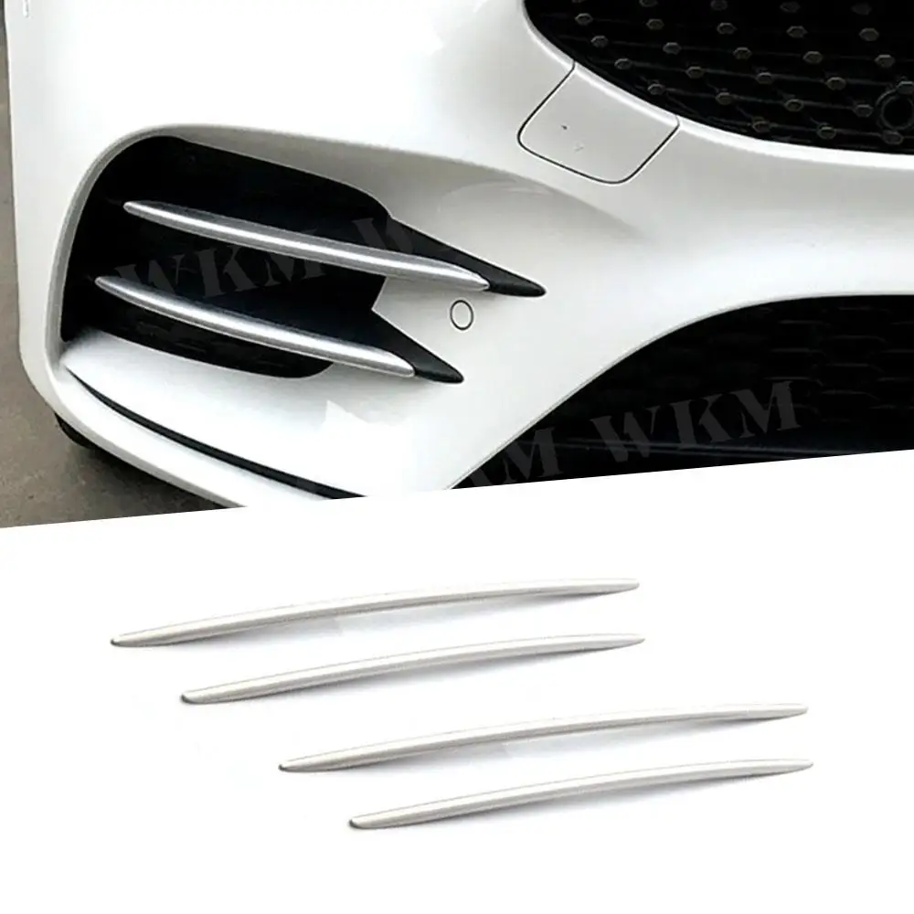4pcs/set ABS Sliver Front Fog Lamp Grill Grille Decorative Cover Trim Strips for Mercedes Benz A Class A180 A200 Sport 2019-2022