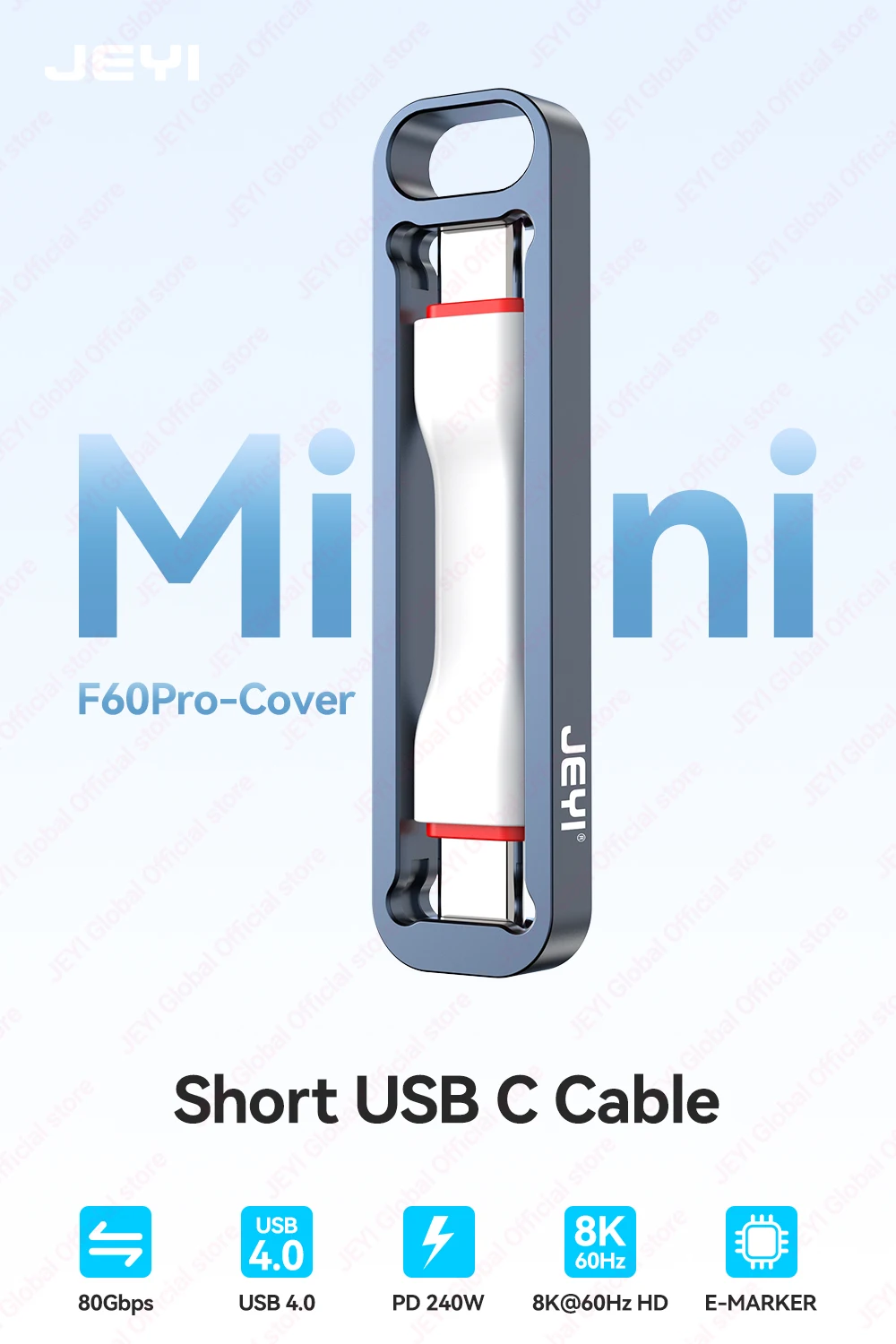 JEYI 80Gbps Aufrollbares Kurzes Typ-C-Kabel PD240W für iPhone, Samsung, OnePlus, Sony, Schnellladung, kompatibel mit Thunderbolt 5/4/3 – Detail 1
