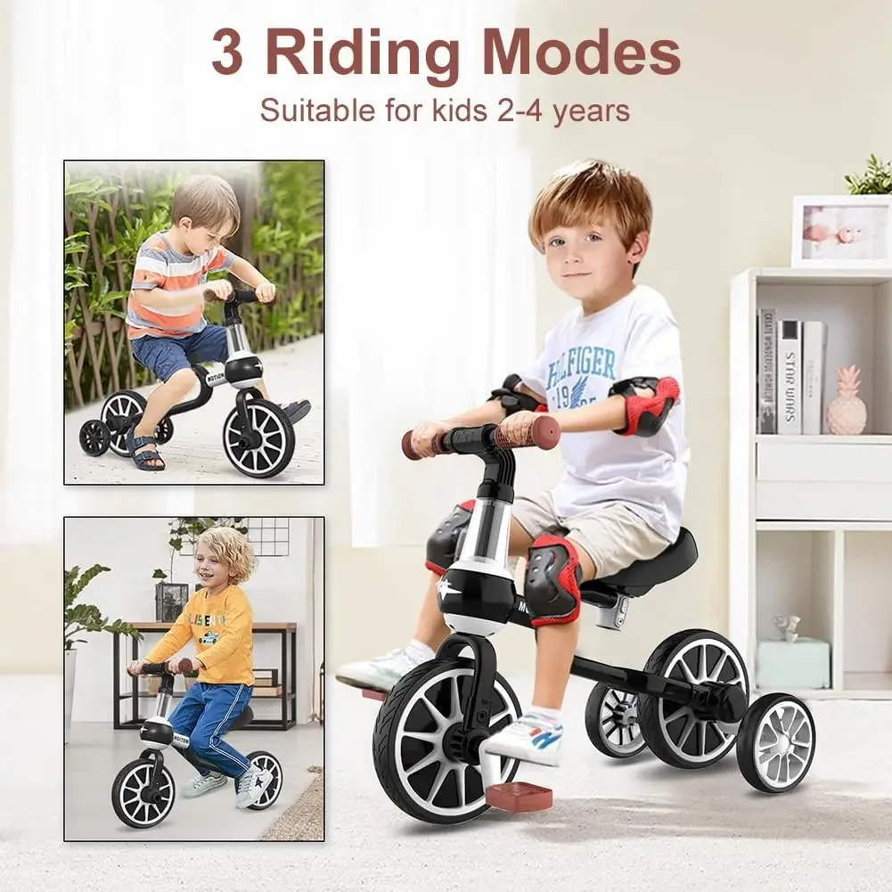 3 in 1 Toddler Bike for 2-4 Year Old Girl Boy, Kids Tricycle with Adjustable Seat, Detachable Pedal and Training Wheels, Baby Ba