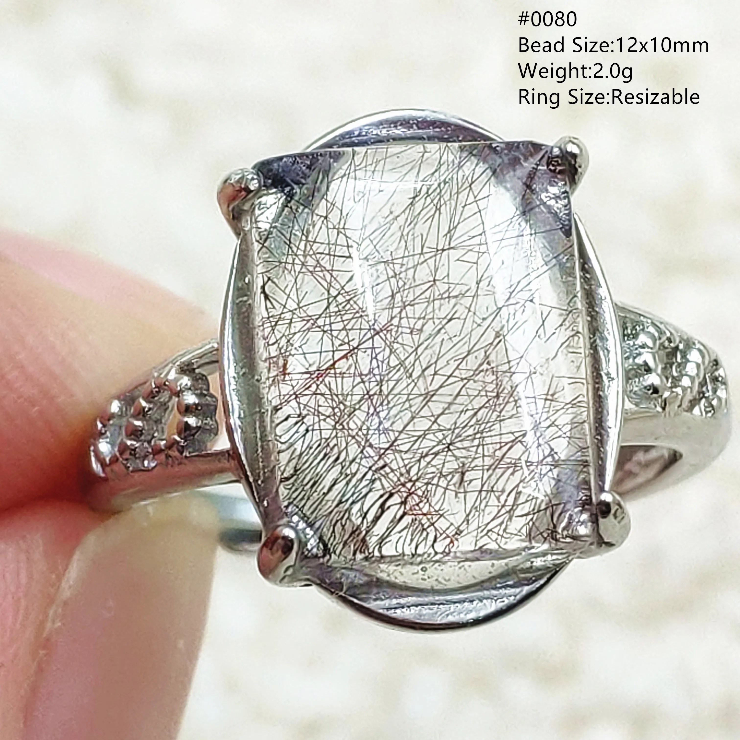 

Genuine Natural Black Super Seven 7 Purple Rutilated Quartz Ring Adjustable Size Super 7 Crystal 925 Sterling Silver AAAAAA