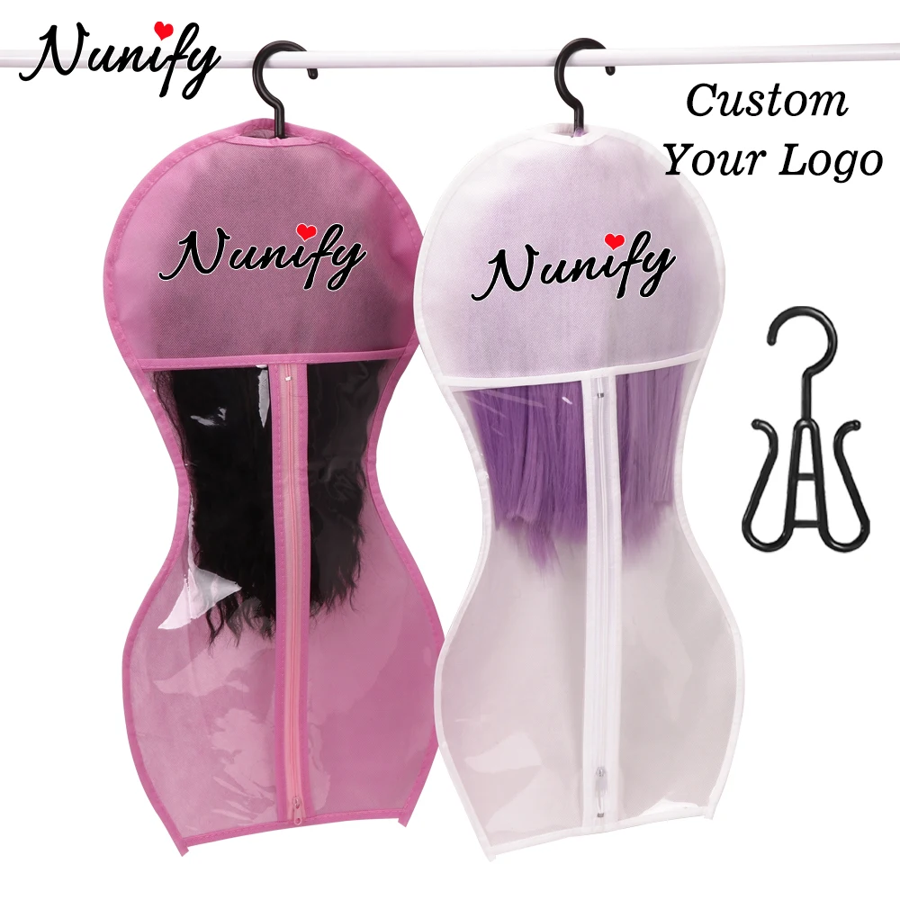 

Nunify Custom Logo Wig Storage Bag With Hanger Dustproof Portable Bags With Zipper Foldable Wig Showcase Bag For Multiple Wigs