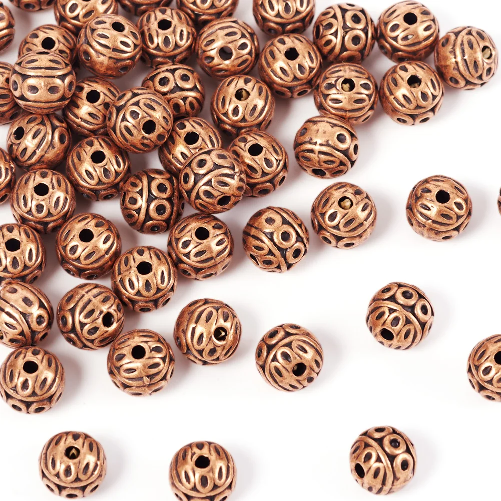 

50pcs 8mm Red Copper Zinc Alloy Textured Round Loose Spacer Beads DIY Bracelet Necklace Jewelry Making Accessories