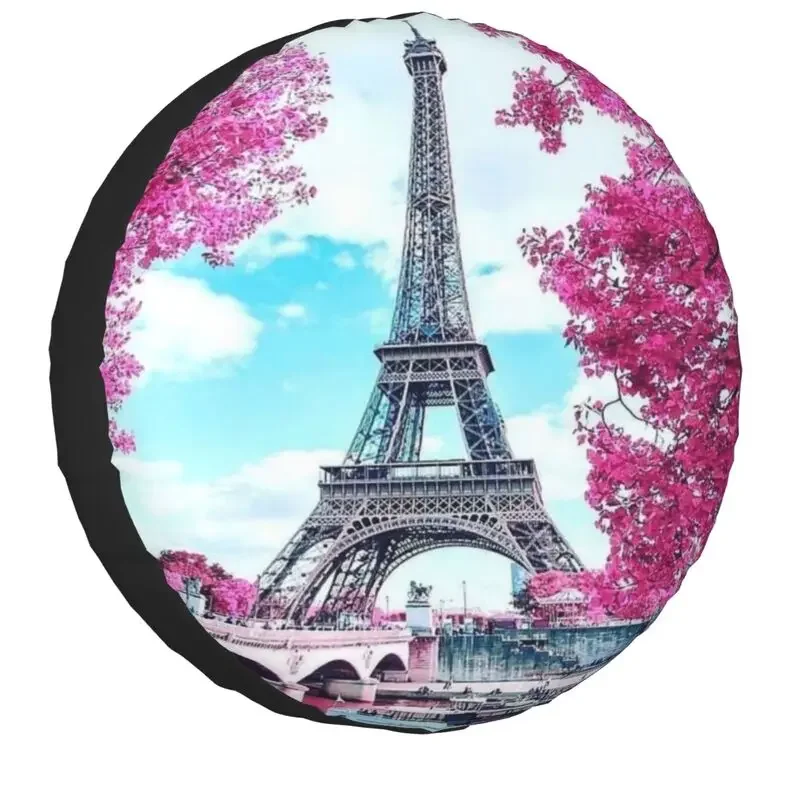 Eiffel Tower Floral Tire Cover 4WD 4x4 RV Spare Wheel Protector for Toyota Land Cruiser Prado 14