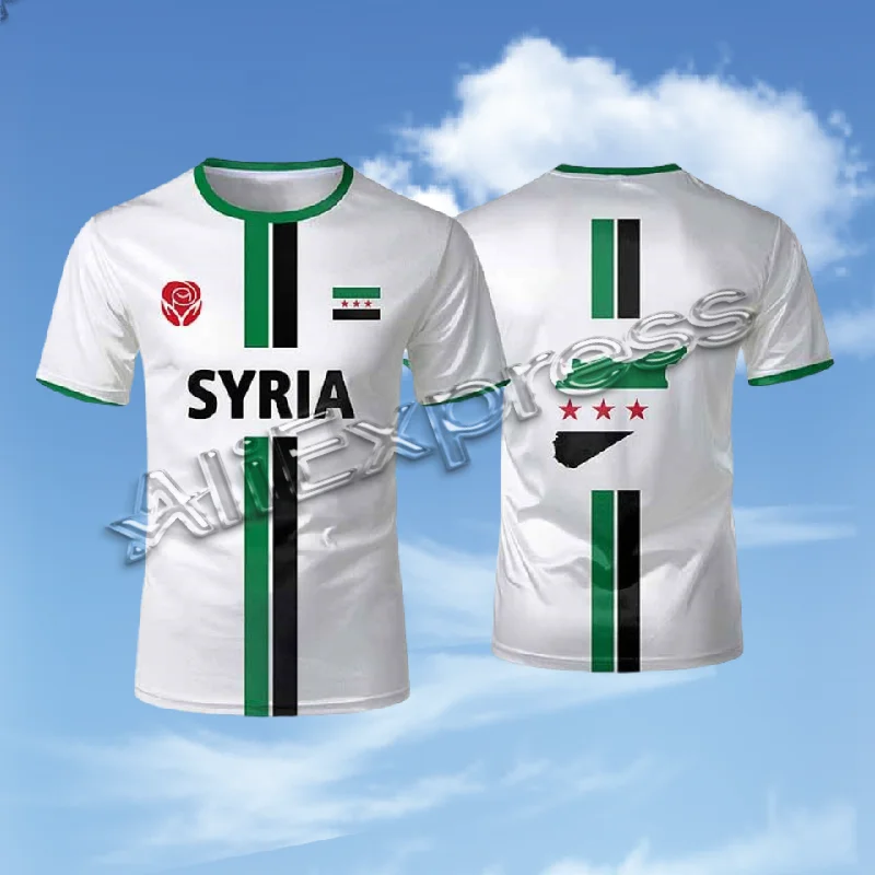 

MOTO Syria Football Sports T-shirts Men 3d Printed Syrian Graphic Flag Short Sleeves Street Oversized Tees Tops Soccer T-shirts