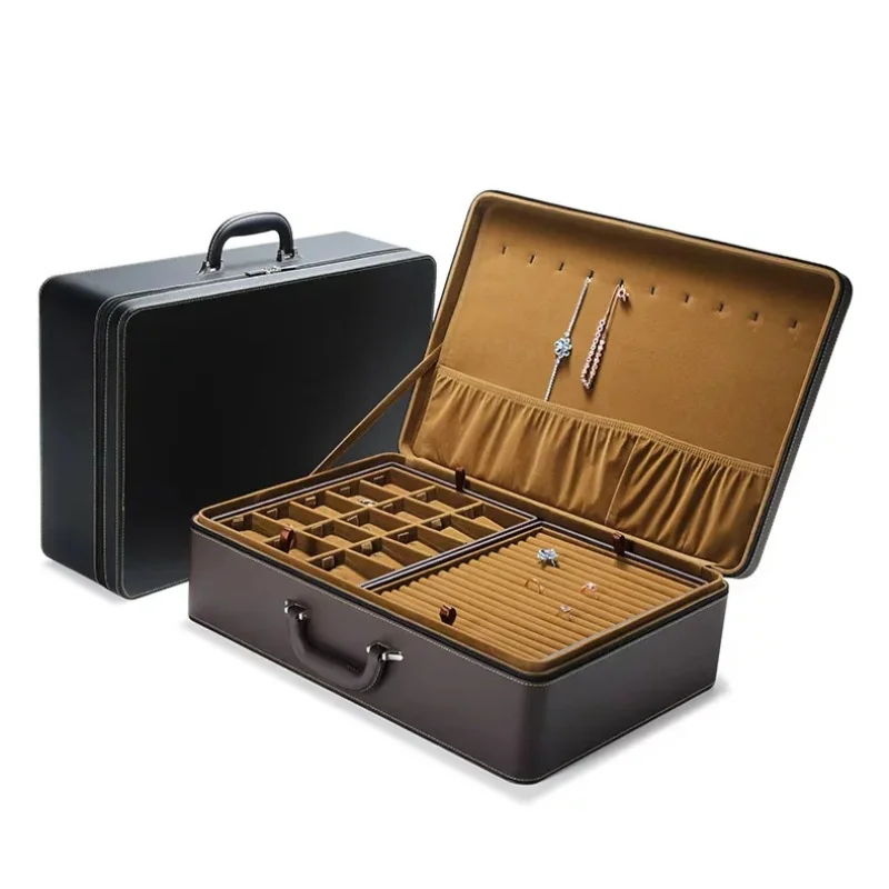 Portable Jewelry Storage Box Big Capacity Earrings Storages Boxes Leather Bracelet Organizer Case Handheld Ring Collection Cases