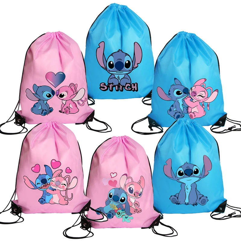 Disney Stitch borsa con coulisse Cartoon Sports zaino impermeabile Bundle Pocket Anime Terylene borse da basket bambini regali carini