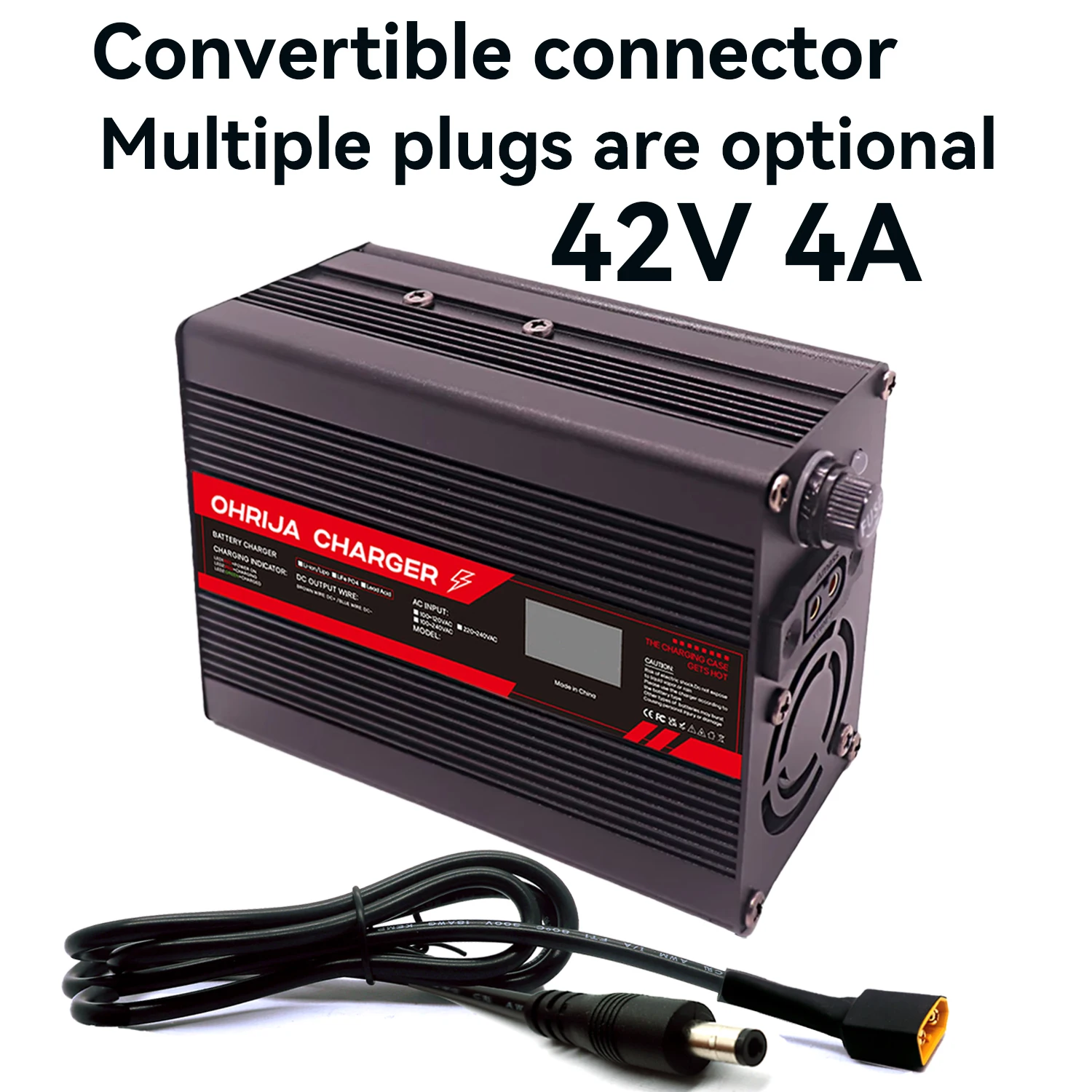 

Convertible Connector 42V 4A For 10s Li-ion Battery Charger with Display Screen and : Smart Charging for High-Capacity Batteries