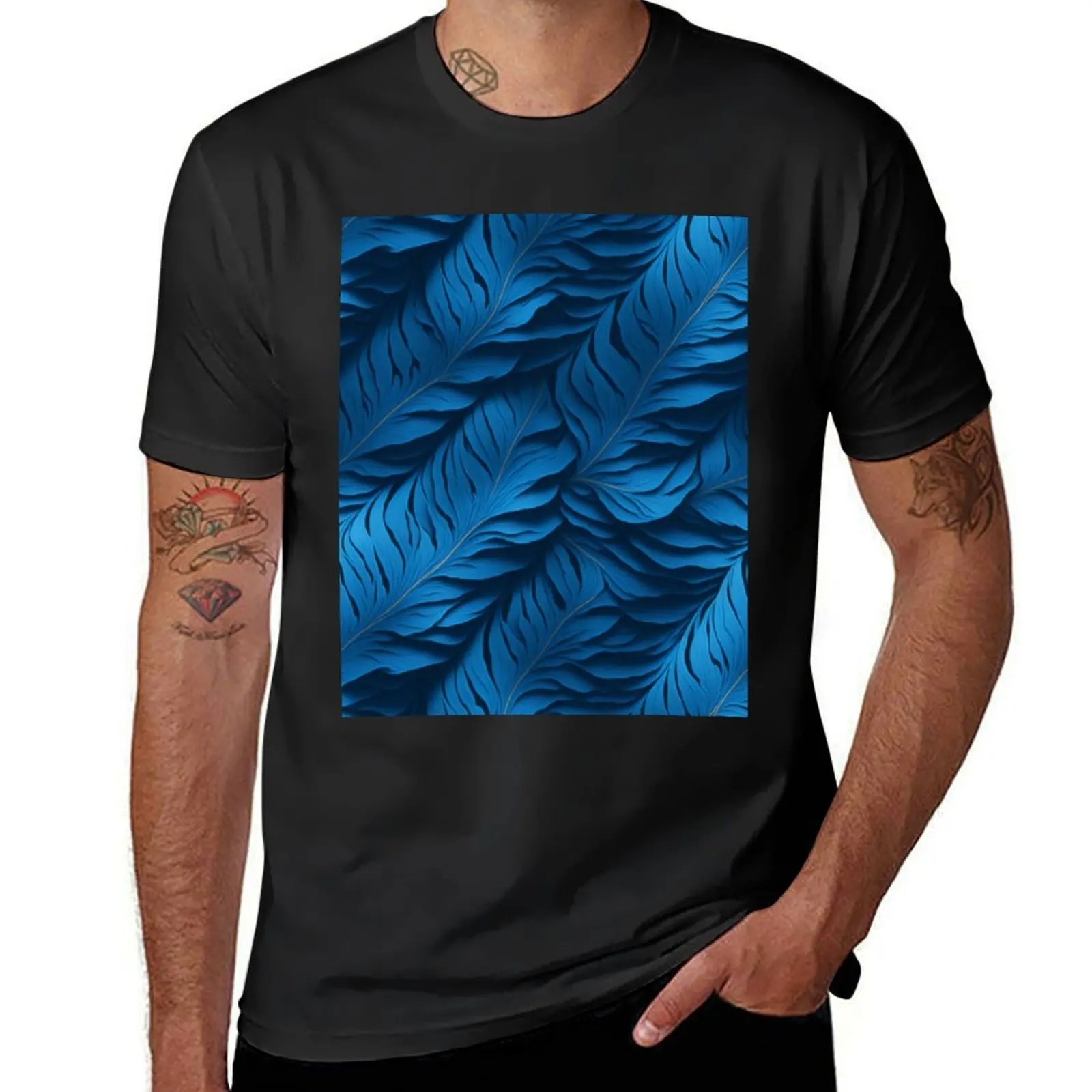 Feather Pattern In blue T-shirt quick-drying anime clothes t shirts for men graphic