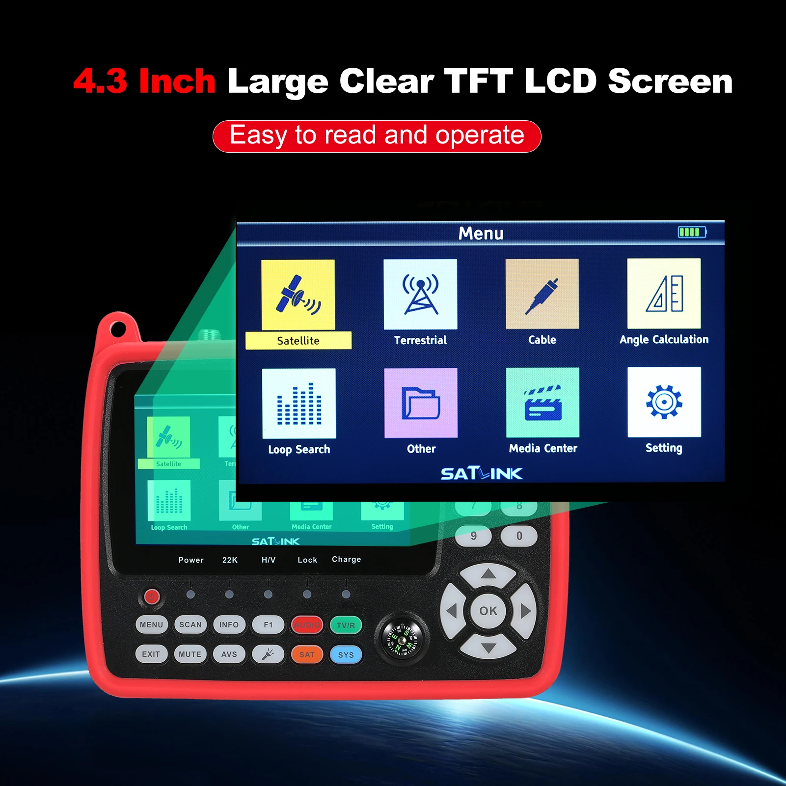Digital Satellite Finder Meter DVB-S/S2/T/T2/C Combo Meter Portable Satellite TV Signal Finder 2600mAh Rechargeable Digital Hand