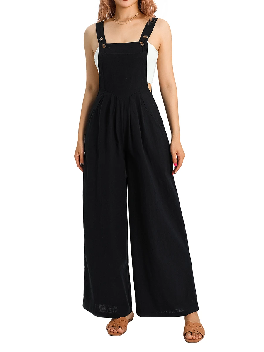 Women s Casual Loose Fit Overalls Solid Color Baggy Jumpsuit Romper with Cargo Pockets and Wide Leg Pants for a Stylish Look