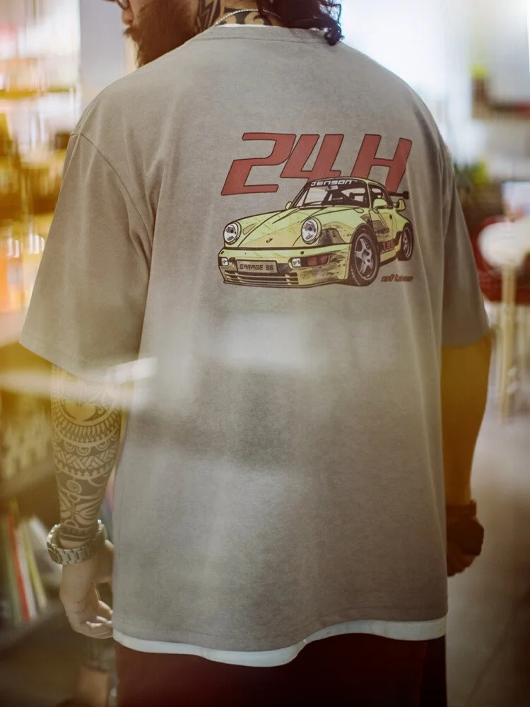 

Maden American Retro Motorcycle Print T-irt Waed Loose round Ne ort Sve Men Summer Casual Comfortable Breathable C...