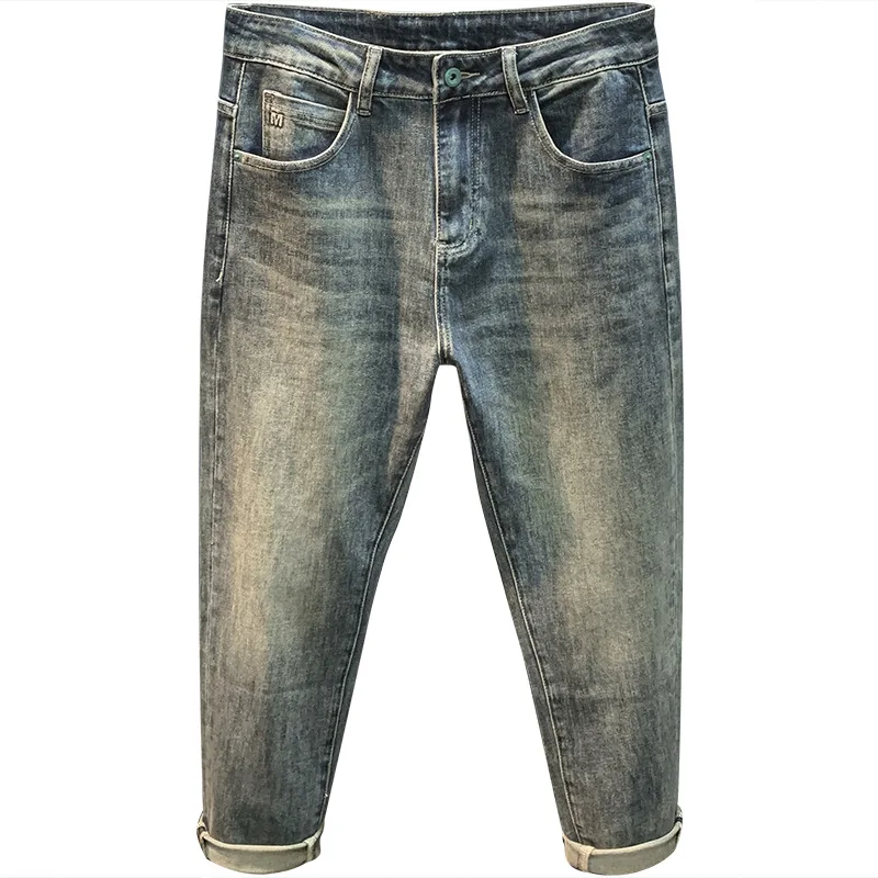 Jeans masculino cônico de perna reta, calça harém amarrada no tornozelo, solta e leve, calça longa da moda, jeans de outono para adolescentes, 2024