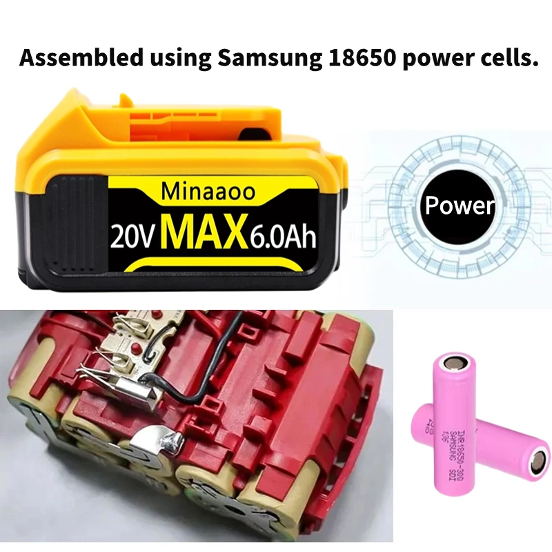 20V Replacement Lithium Battery for DeWalt DCB205 DCB 206 DCB181 DCB182 DCB200 with Capacity 6.0Ah/8.0Ah/12.0Ah