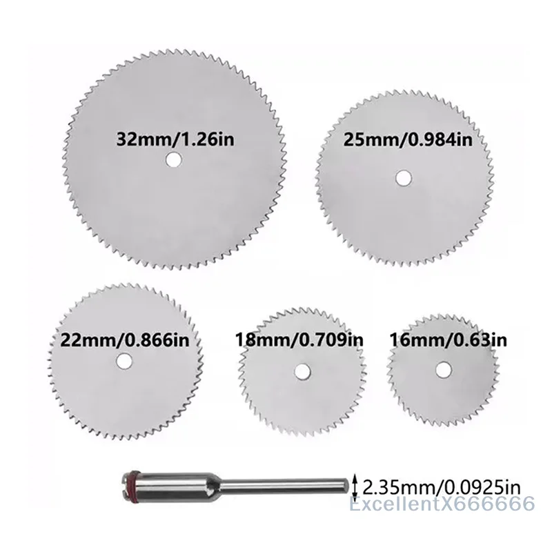 

6Pcs/Set Stainless Steel Metal Cutting Discs with 1 Mandrel for Rotary Tools - Assorted Sizes 16-32mm Hand Tools Set