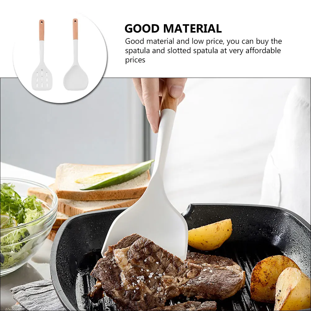 

Silicone Spatula Set Slotted Turner Heat Resistant Baking Tools Wooden H Cooking Utensils Kitchen Accessories