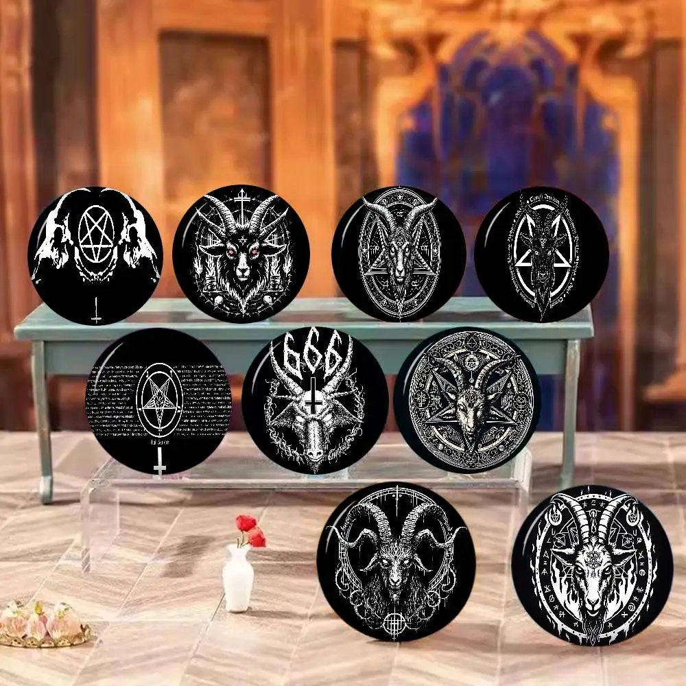 Satan Devil Goat Evil Cartoon Brooches Anime Badge Round Handmade Brooch Lapel Pins Jewelry for Backpack Clothes Gifts